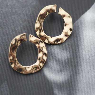 Gold Hanna Round Circle Hammered Statement Vintage Earrings from Meimi Studio