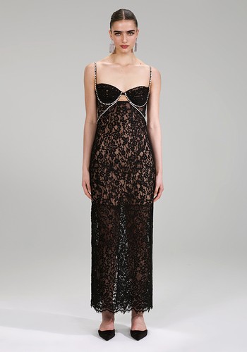 Black Fine Lace Maxi Dress