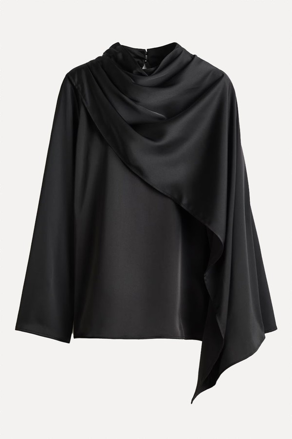 Shawl-Detail Satin Blouse
