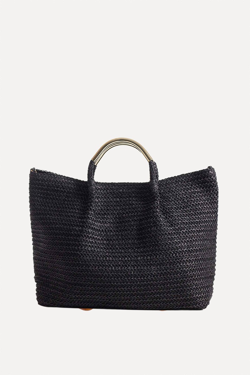 Straw Tote Bag With Gold Handle & Detachable Crossbody Strap from South Beach