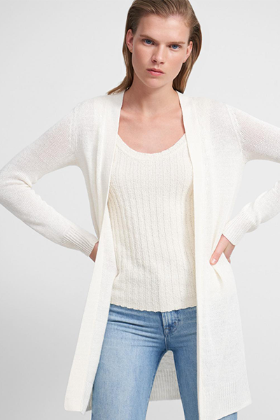 Open Front Cardigan In Linen-Viscose