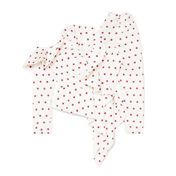 Shoulder Polka-Dot Satin Blouse from Self-Portrait