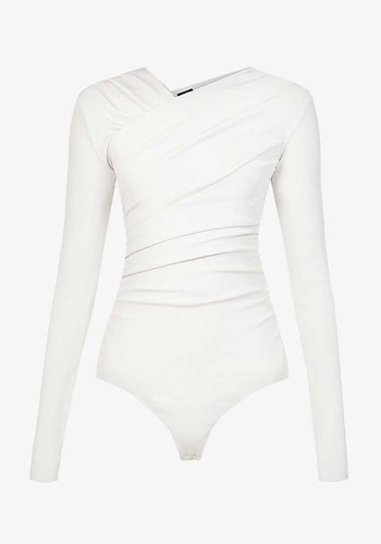 The Fonteyn Asymmetric Neckline Bodysuit from Goldsign