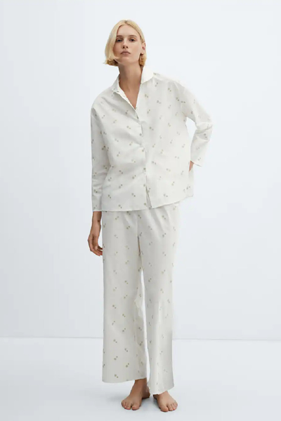 Floral Embroidered Cotton Pyjama Shirt from Mango