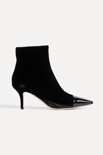 Lucy Patent Leather Trimmed Velvet Ankle Boots from Gianvito Rossi 