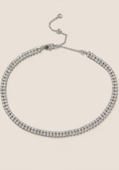 Rhinestone Silver Tone Choker