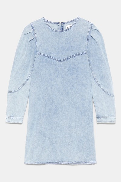 Denim Dress With Puffy Sleeves from Zara