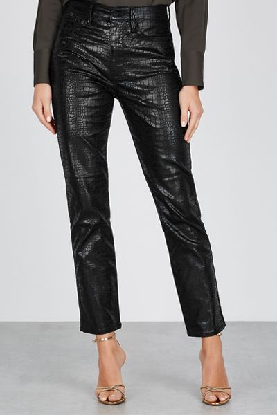 Le Sylvie Crocodile-Effect Straight-Leg Jeans from Frame Denim