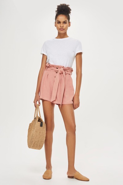 Linen Button Paper Bag Shorts