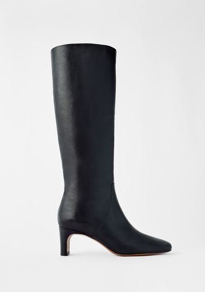 Leather Mid Heel Boots