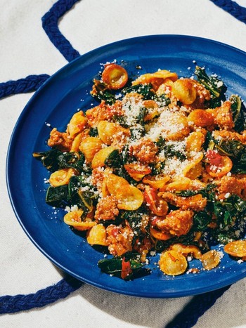 Crispy Orecchiette With Spicy Sausage & Collard Ragu