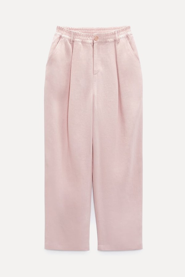 Linen Blend Darted Trousers from Zara