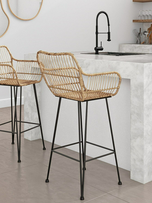 Set Of 2 Brown Rattan Effect Barstools With Arms, £204.96