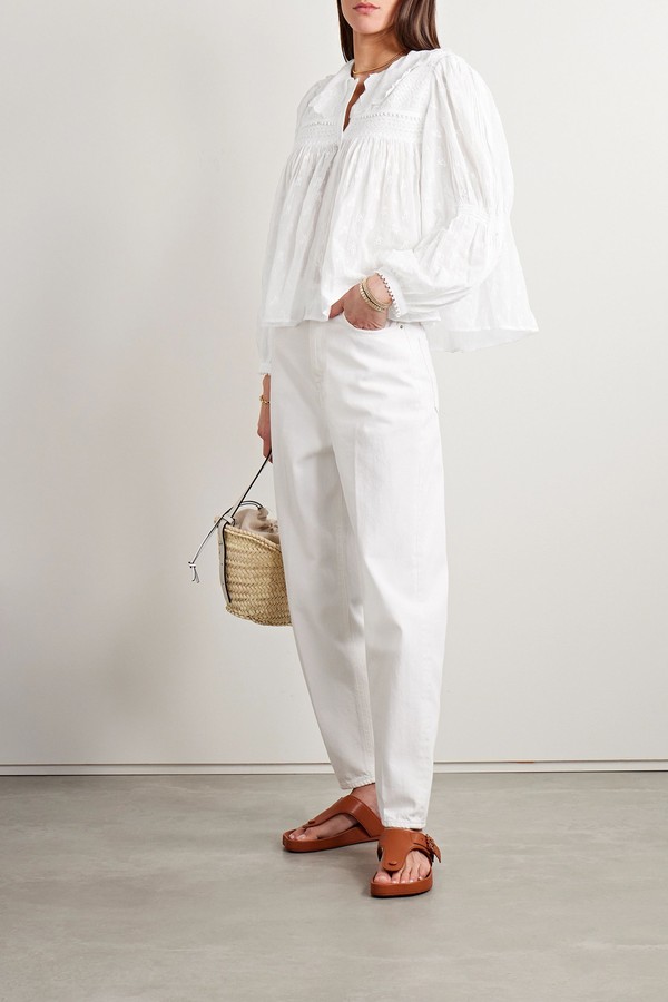 Olga Smocked Embroidered Cotton-Voile Blouse from Sea