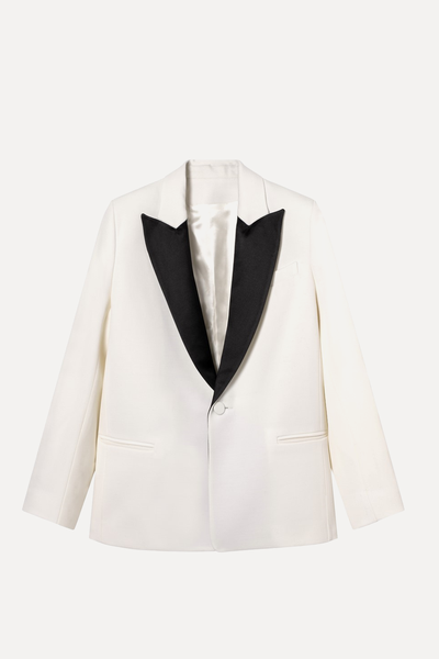 Veste Smoking Diana Blanc Cassé Col Satin Noir 