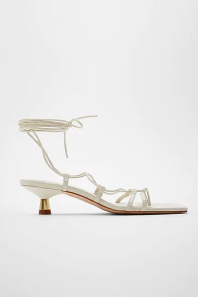 Leather Tie Mid-Heeled Sandal