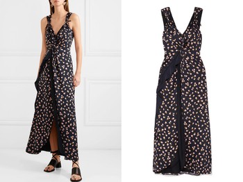 Twisted Ruffled Floral-Print Satin-Twill Dress from Self-Portrait