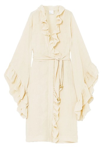 Anita Belted Ruffled Metallic Linen-Blend Gauze Robe from Mara Hoffman