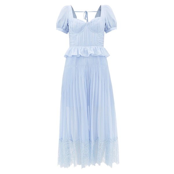 Lace-Trimmed Pleated-Chiffon Midi Dress from Self-Portrait