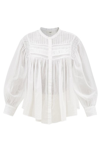 Plalia Collarless Pintucked Cotton-Voile Blouse from Isabel Marant Étoile