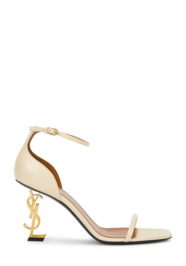 Opyum 85 Ecru Logo Leather Sandals from Saint Laurent