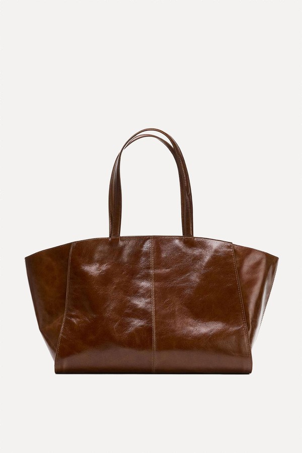 Stitched Leather Tote Bag from Zara