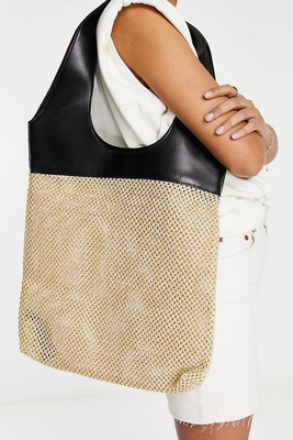 Crochet Pu Mix Tote Bag from Topshop