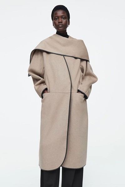 Leather-Trimmed Wool Scarf Coat from COS