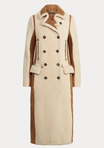 Suede-Panel Shearling Long Coat