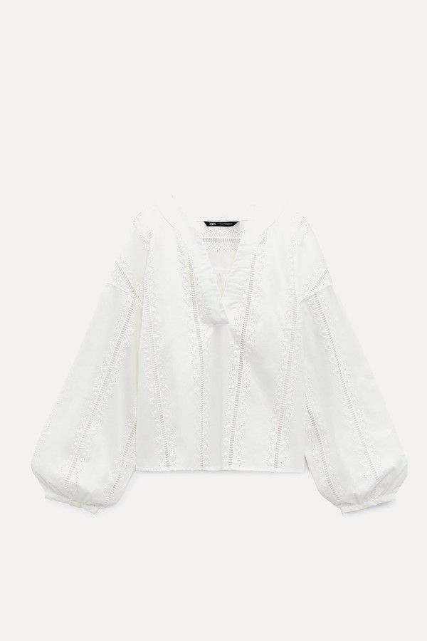 Blouse With Cutwork Embroidery from Zara