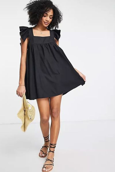 Soft Denim Ruffle Sleeve Babydoll Dress from Asos Design