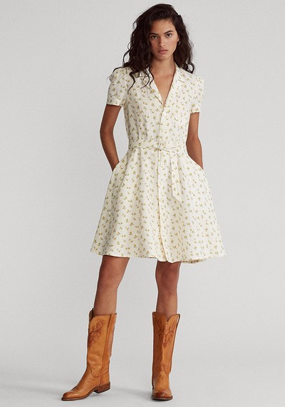 Floral Belted Linen Dress