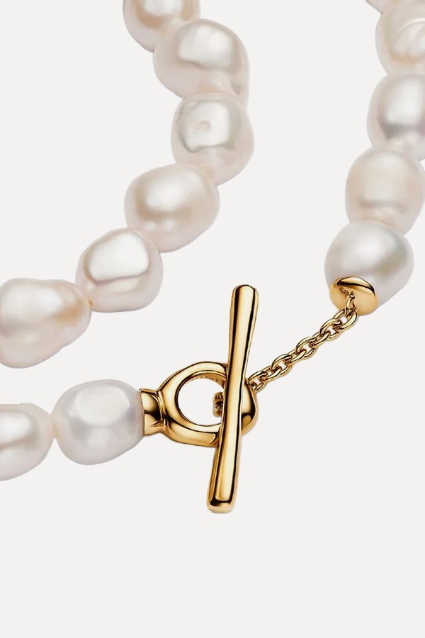 Baroque Treated Freshwater Cultured Pearls T-Bar Collier Necklace
