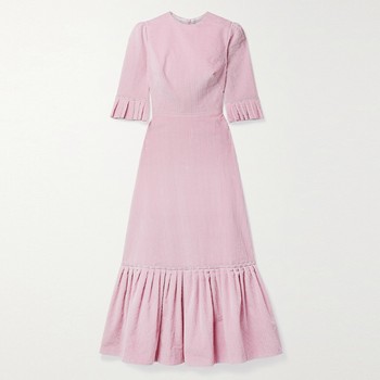 Festival Ruffled Cotton-Corduroy Midi Dress from The Vampire's Wife