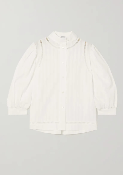 Embroidered Striped Cotton-Voile Blouse from Loewe