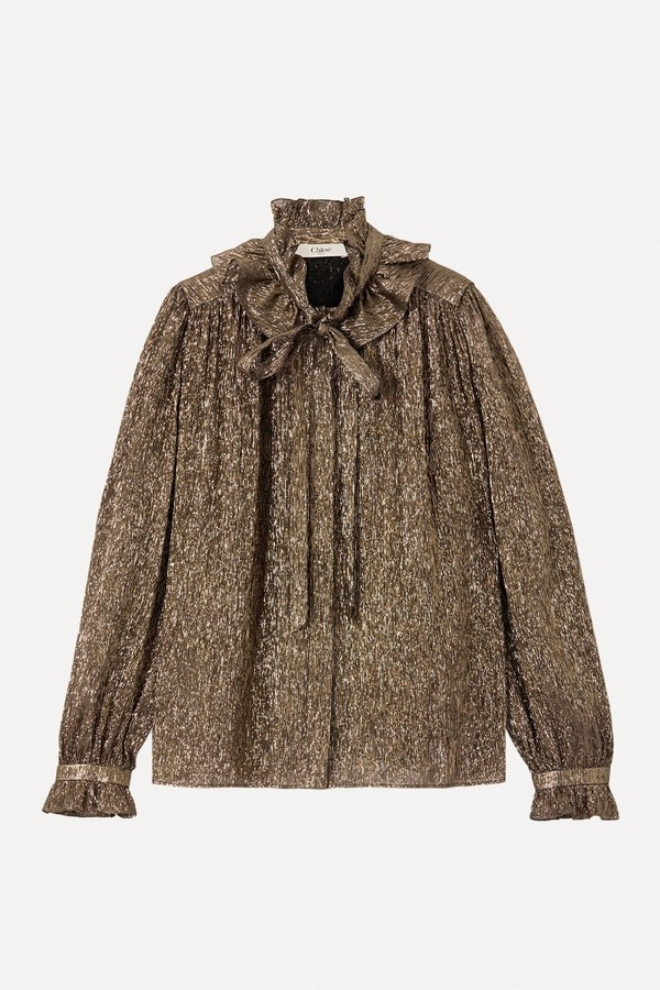 Pussy-Bow Metallic Chiffon Blouse from CHLOÉ