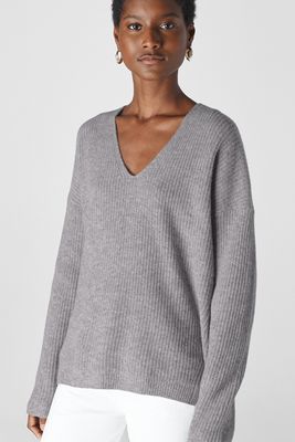 V Neck Rib Wool Sweater