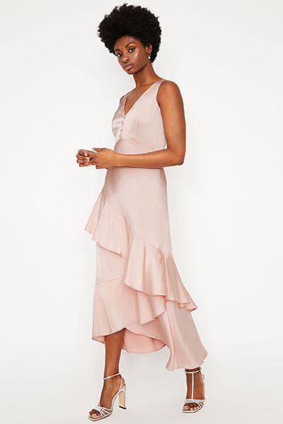 Satin Ruffle Maxi Dress from Warehouse