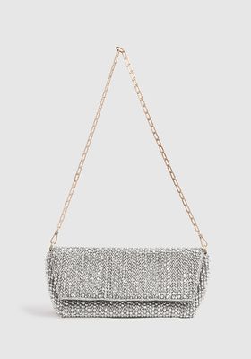 Bead Embellished Chain Strap Clutch