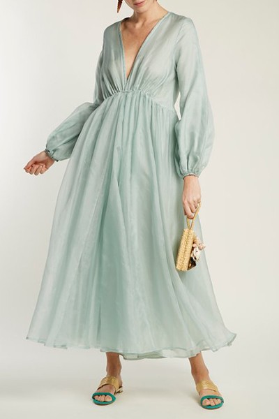 Deep V-Neck Silk-Organza Maxi Dress from Kalita