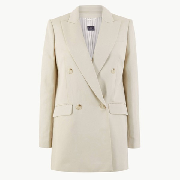 Linen Rich Double Breasted Longline Blazer