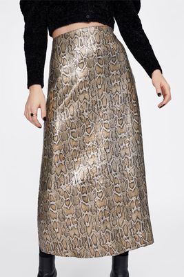 Snakeskin Print Sequin Skirt from Zara