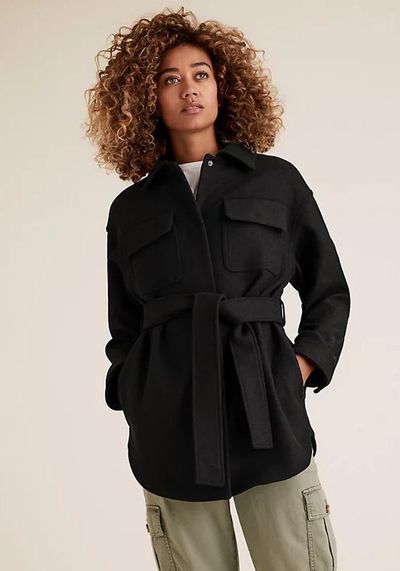 Belted Utility Jacket With Wool