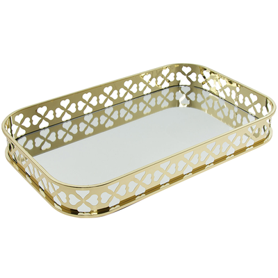 Gold Tone Oval Mirrored Tray