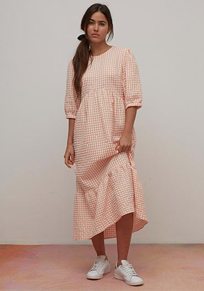 Apricot Textured Check Rachel Midi Dress from Nobody's Child