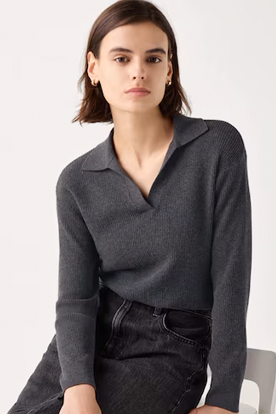 Washable Knit Ribbed Polo Jumper from Uniqlo