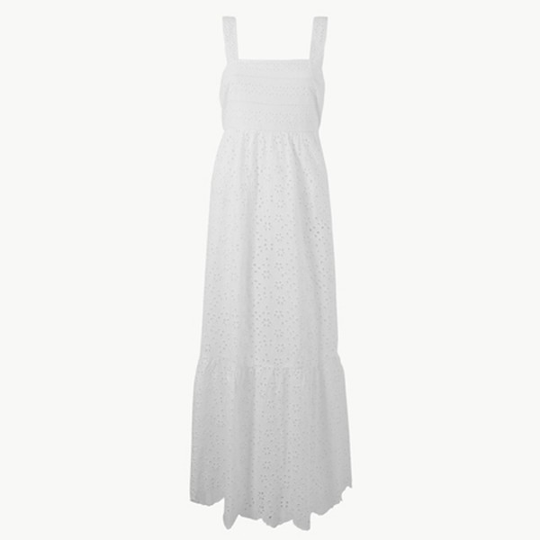 Pure Cotton Embroidered Maxi Waisted Dress