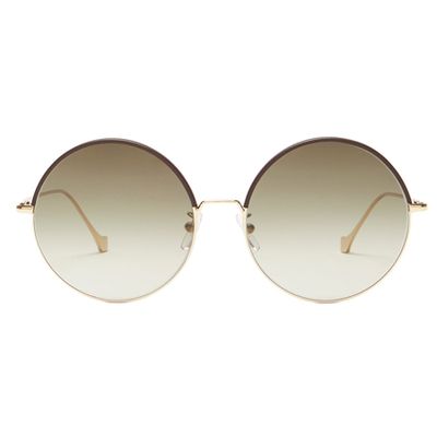 Round-Frame Leather-Trimmed Sunglasses from Loewe