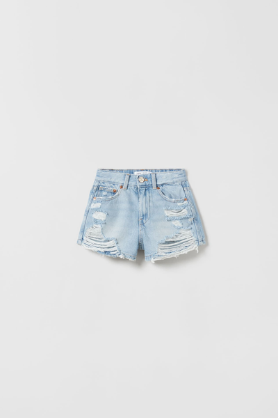 Ripped Denim Bermuda Shorts