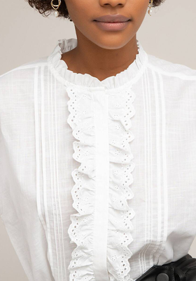 Cotton Ruffled Blouse with Long Puff Sleeves from La Redoute